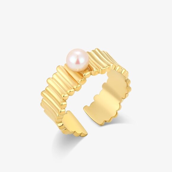 Wave Ring With Japanese Akoya Seawater pearl - Picture 2 of 2